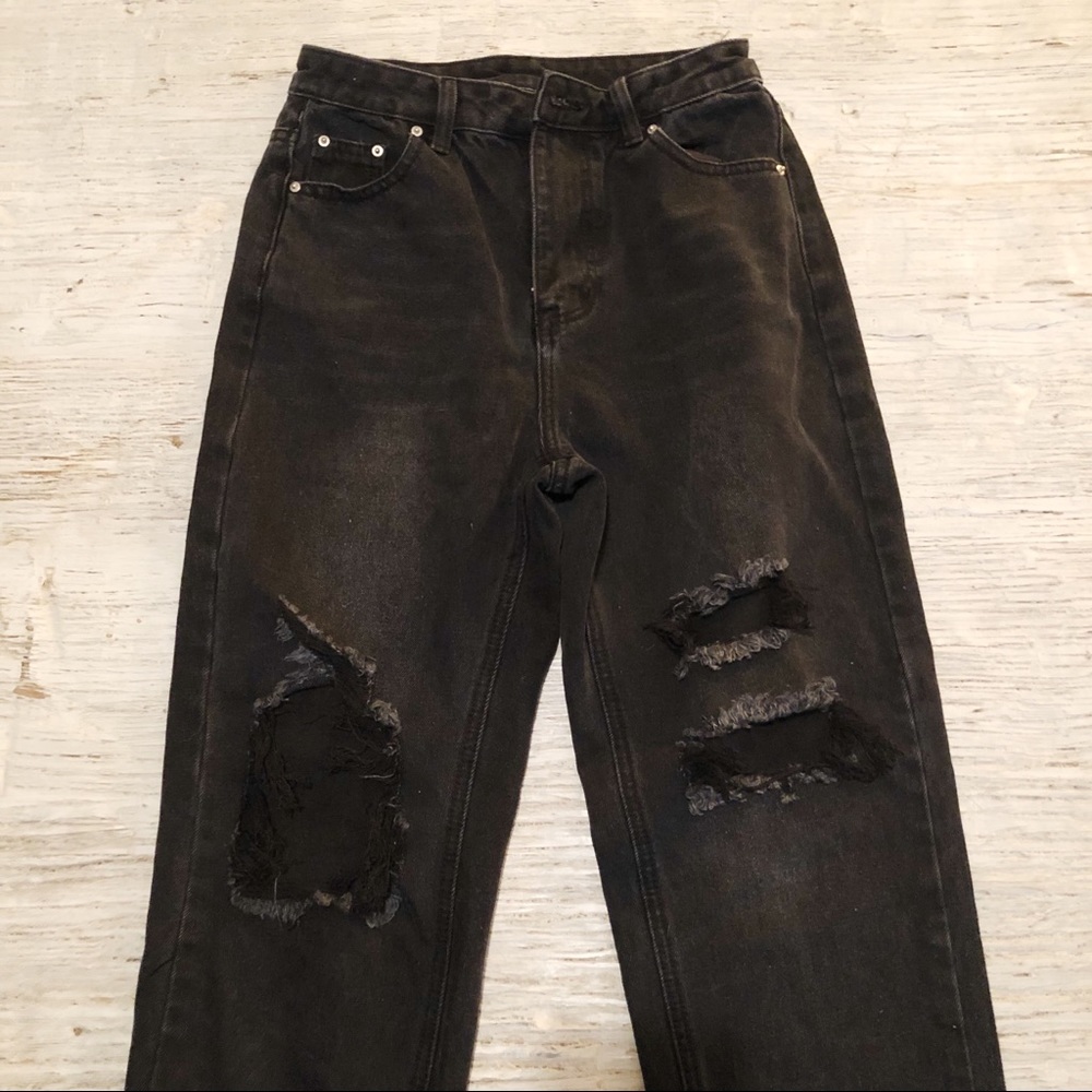 SHIEN Dark Wash Black Ripped Denim Jeans